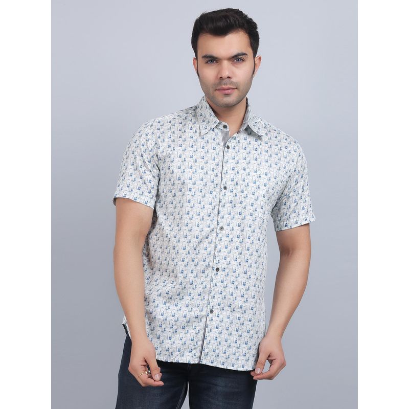 Spring Soul White Cotton Printed Half Sleeves Shirt (S)