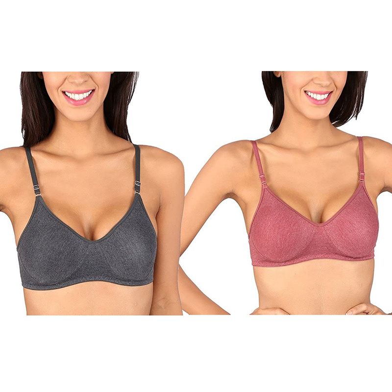 Bralux Bela T-Shirt Bra Melange Maroon - Melange Black Set Of 2 (30B)