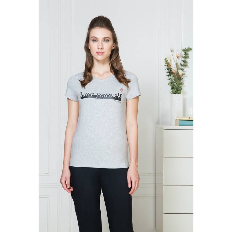 Van Heusen Women V-Neck & Short Sleeve Lounge T-Shirt - Grey Melange (XL)