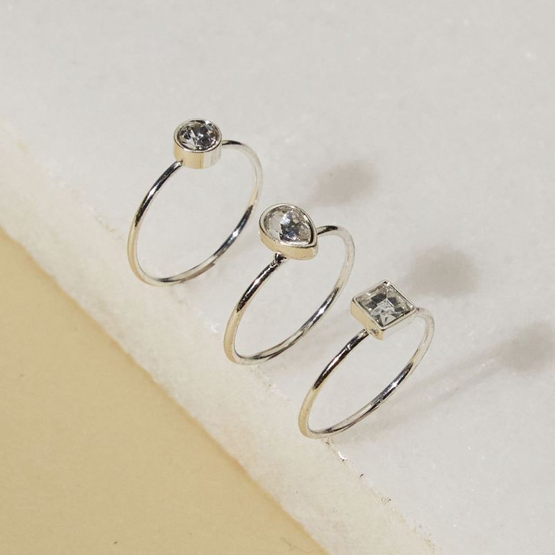 Accessorize London Womens Silver Fine Gem Stacking Rings Set of 3 (L)