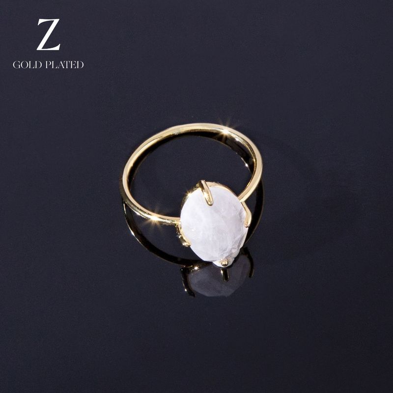 Accessorize London Real Gold-Plated Z Rose Quartz Nugget Ring Pink (M)