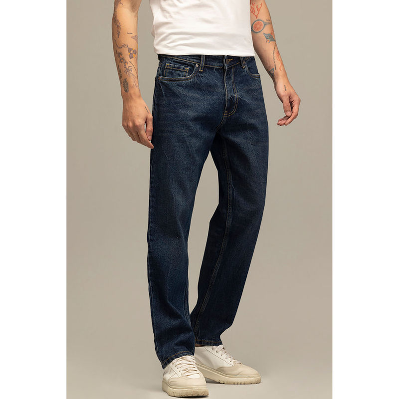 Snitch Refined Navy Blue Relaxed Fit Jeans (32)