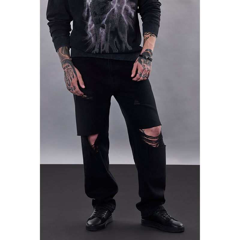 Snitch Revolution Black Distressed Baggy Fit Jeans (34)