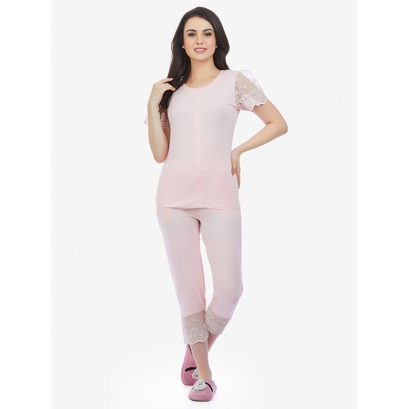 MAYSIXTY Solid Pink Top & Pyjama (Set of 2) (XL)