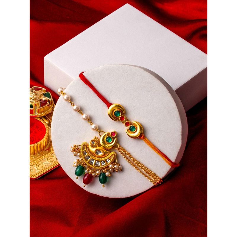 Buy PANASH Multi-Color Traditional Kundan Work Rakhi Gift Set Online