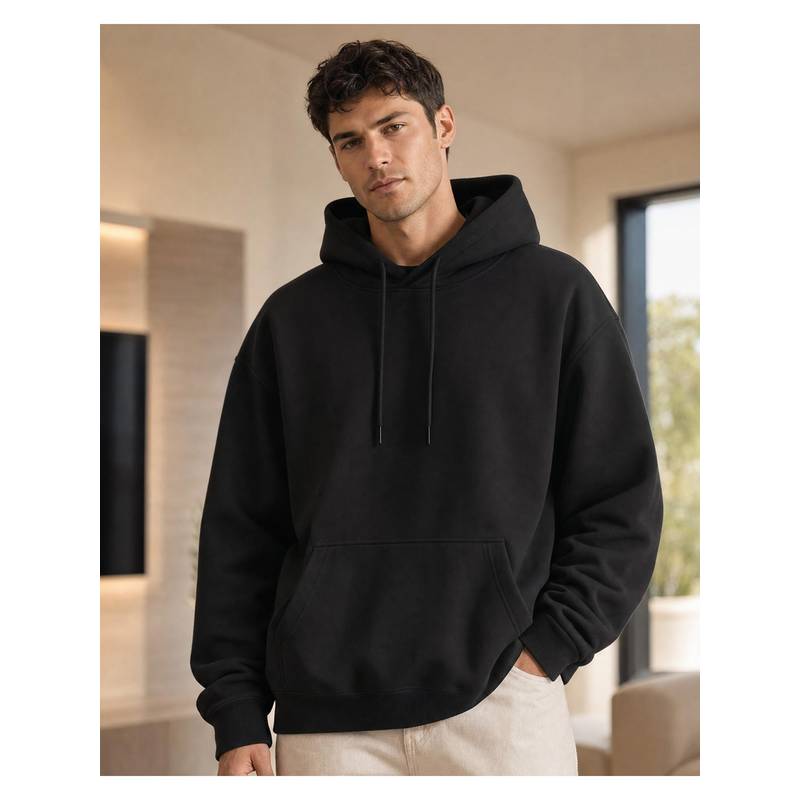 Nobero Black Solid Oversized Hoodie (M)