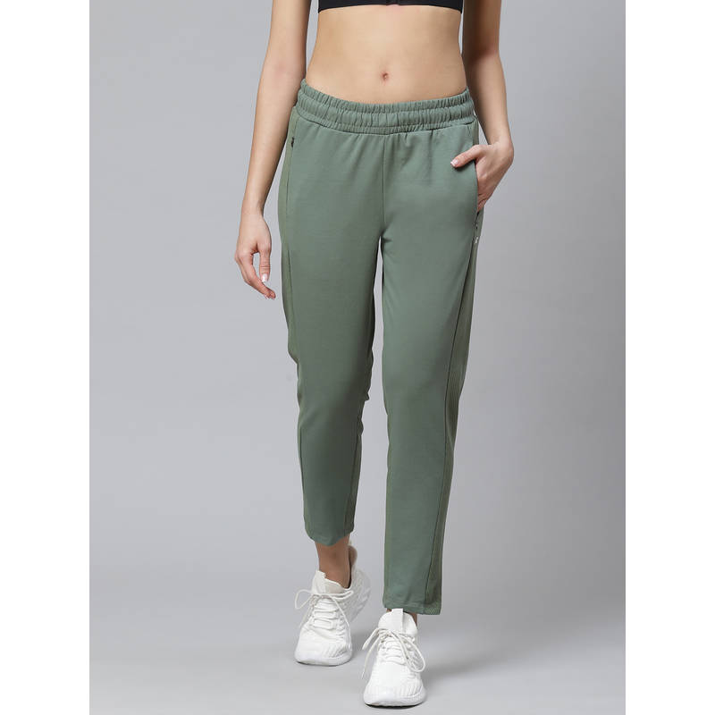 Alcis Women Olive Green Solid Slim Fit Track Pants (S)