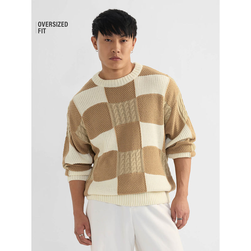 The Souled Store Snow Drift Men Oversized Pullover Sweater (M)