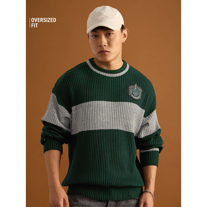 The Souled Store Official Harry Potter Emerald Men Oversized Pullover Sweater (XL)