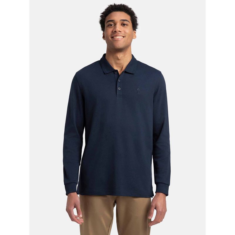 Jockey 3914 Men Super Combed Cotton Rich Solid Full Sleeve Polo T-Shirt - Navy (L)
