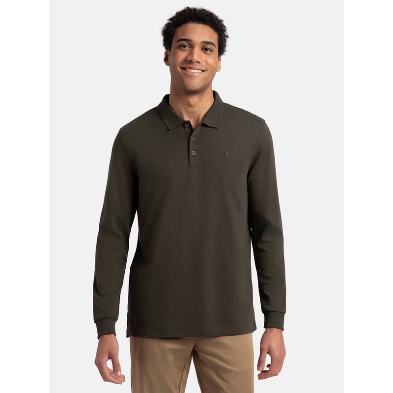 Jockey 3914 Men Olive Super Combed Cotton Rich Solid Full Sleeve Polo T-Shirt (2XL)