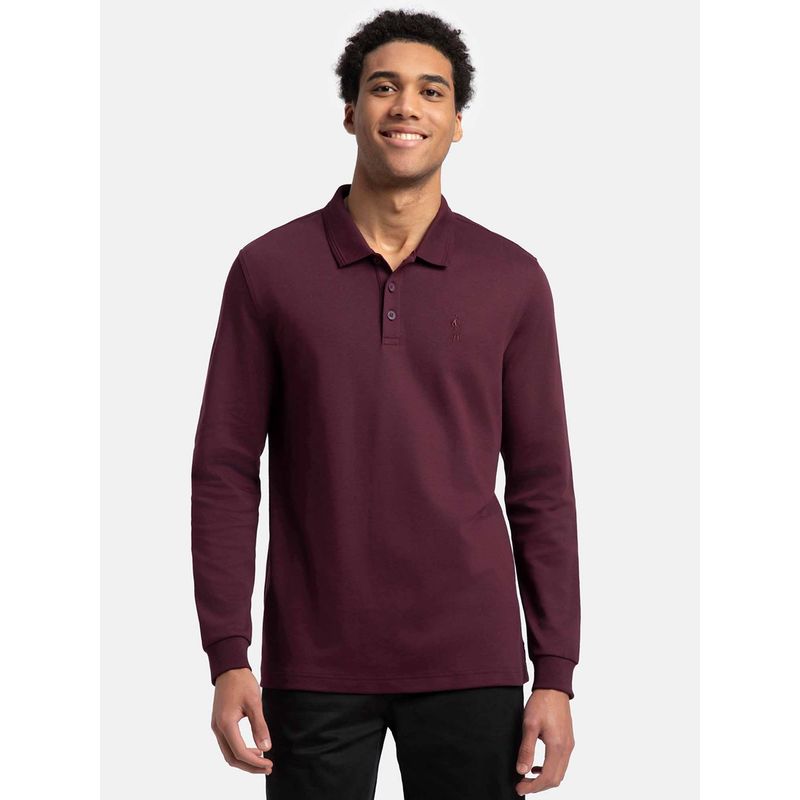 Jockey 3914 Men Wine Super Combed Cotton Rich Solid Full Sleeve Polo T-Shirt (L)