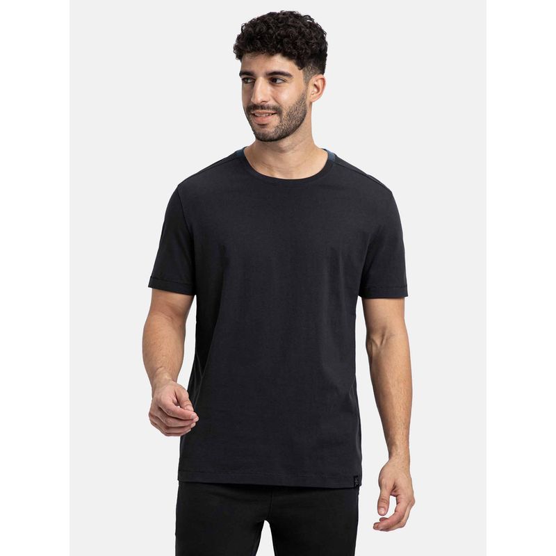 Jockey Am69 Men Black Super Combed Cotton Round Neck Half Sleeve T-Shirt (L)