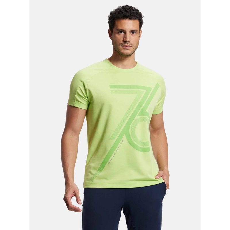 Jockey MV02 Men Super Combed Cotton Printed Active Wear T-Shirt - Green Glow Printed (M)