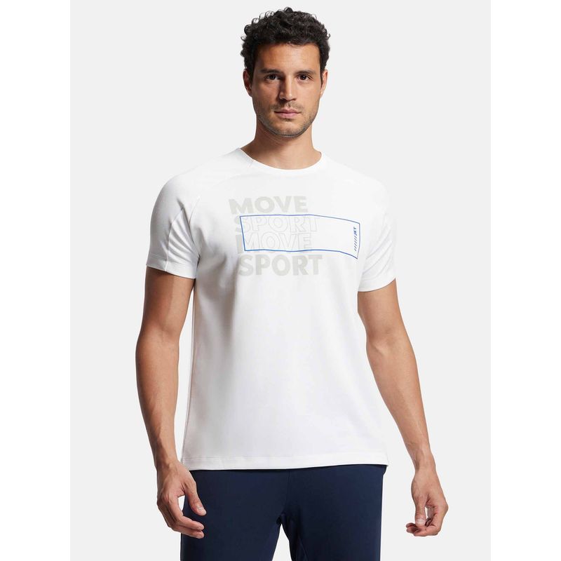 Jockey MV02 Men Super Combed Cotton Printed Active Wear T-Shirt - White Printed (L)