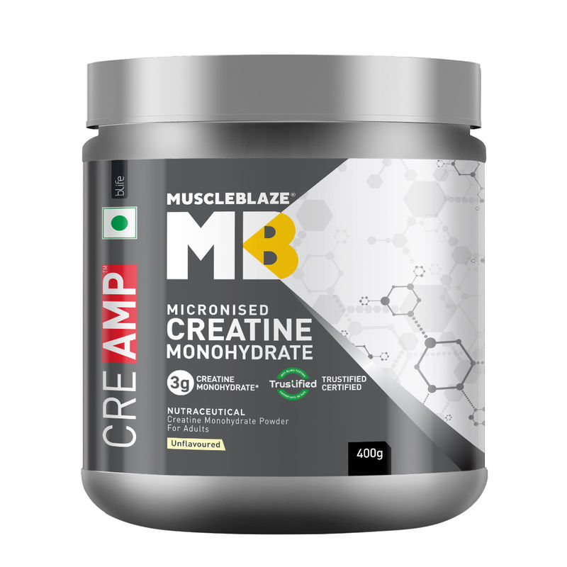MuscleBlaze Creatine Monohydrate CreAMP With CreAbsorb (400 g, Unflavoured, 129 Servings)