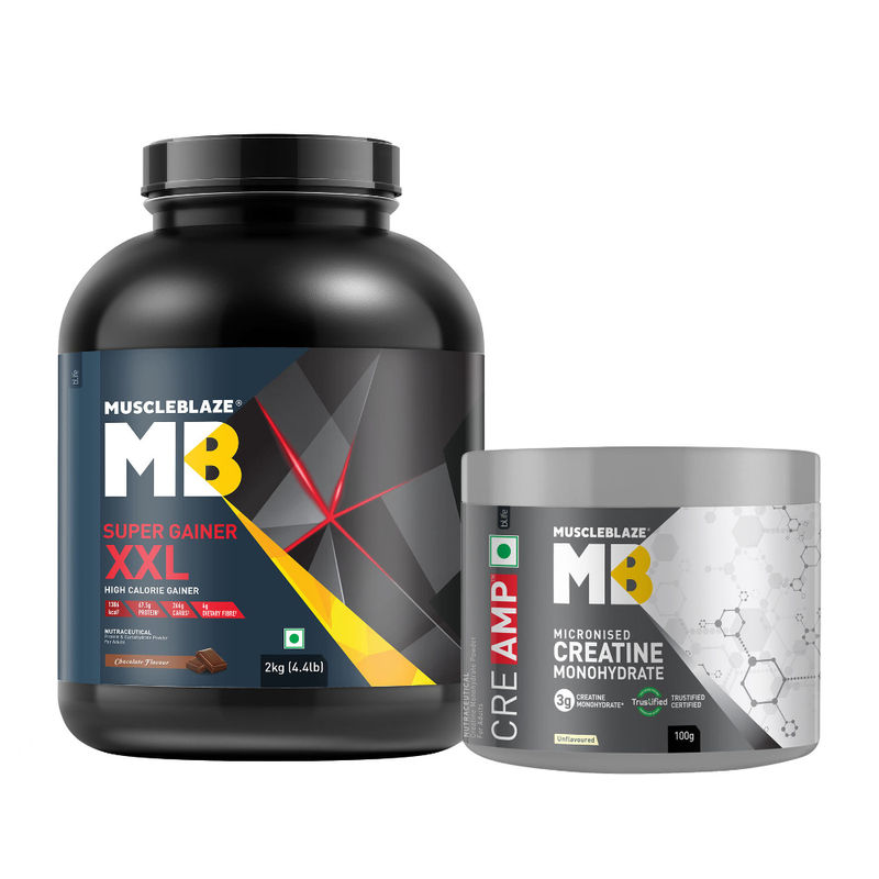 MuscleBlaze Super Gainer XXL(Chocolate, 2 kg) With Creatine Monohydrate CreAMP(Unflavoured, 100 g)