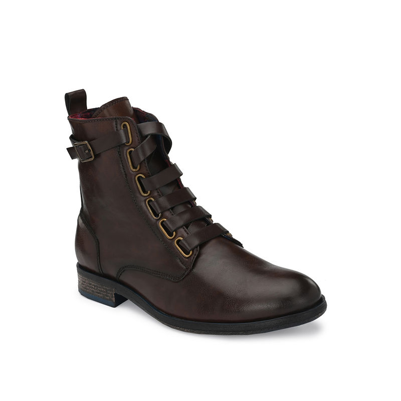 Delize Solid Brown Lace-Up Chelsea Boots (UK 10)