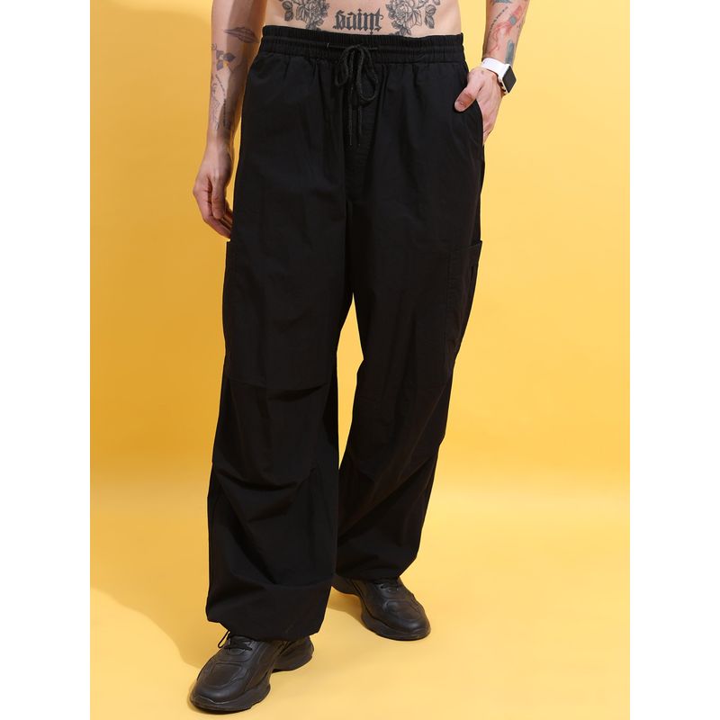 HIGHLANDER Men's Black Cotton Parachute Drop Crotch Relax Baggy Fit Trousers (36)