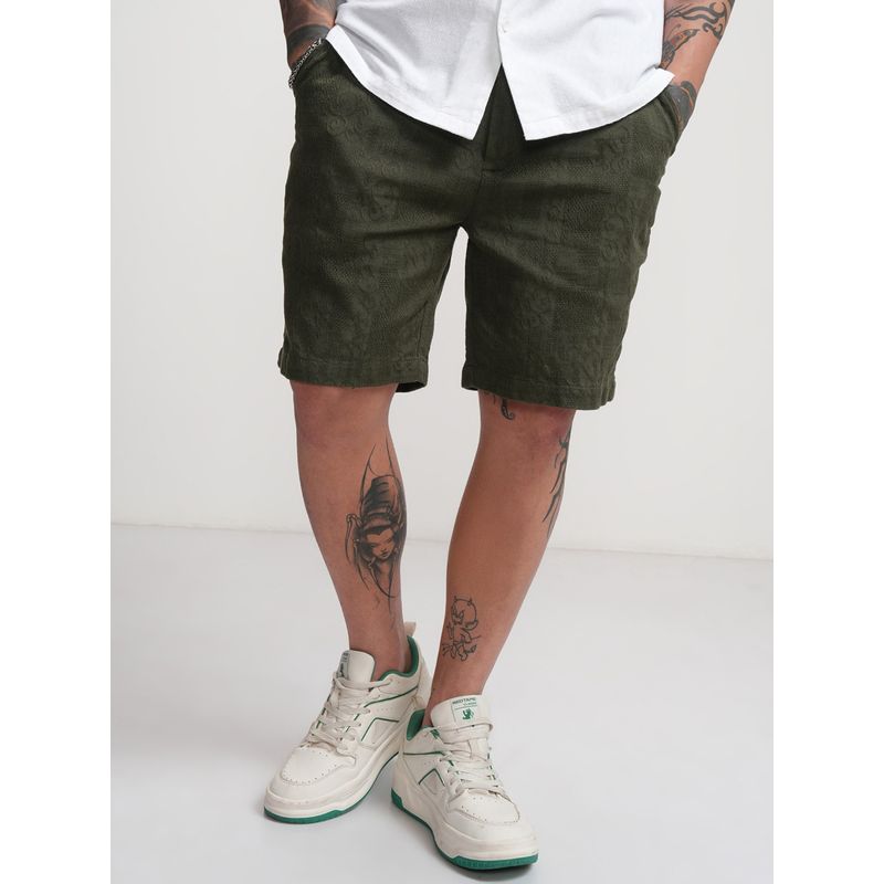 HIGHLANDER Men's Olive Relaxed Fit Shorts (32)