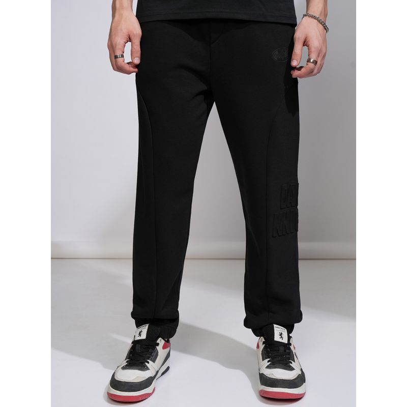 HIGHLANDER Men's Black Relaxed Fit Cut and Sew Fleece Joggers (30)