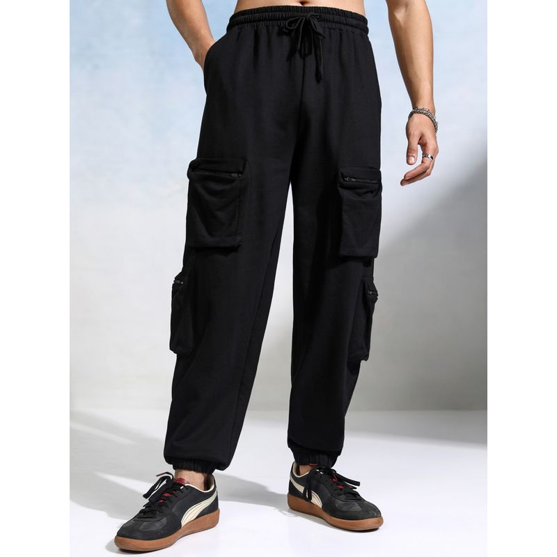 HIGHLANDER Men's Black Relaxed Fit Cargo Knitted Joggers (28)