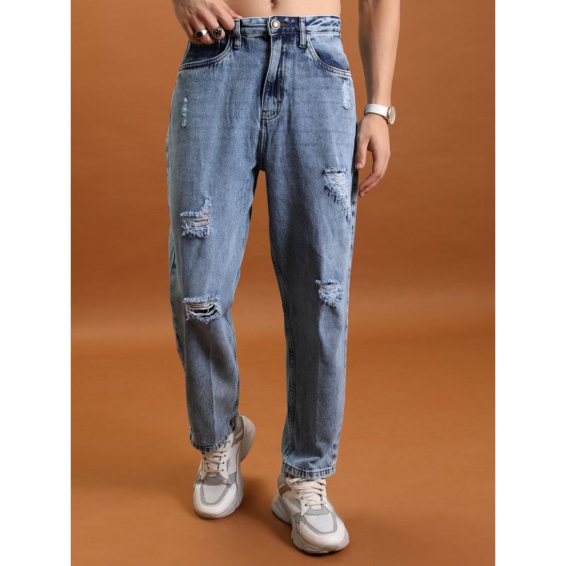 HIGHLANDER Men's Relaxed Fit Highly Distressed Light Fade Jeans (34)