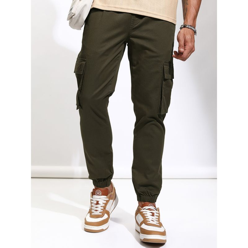 HIGHLANDER Men's Olive Slim Fit Joggers (32)