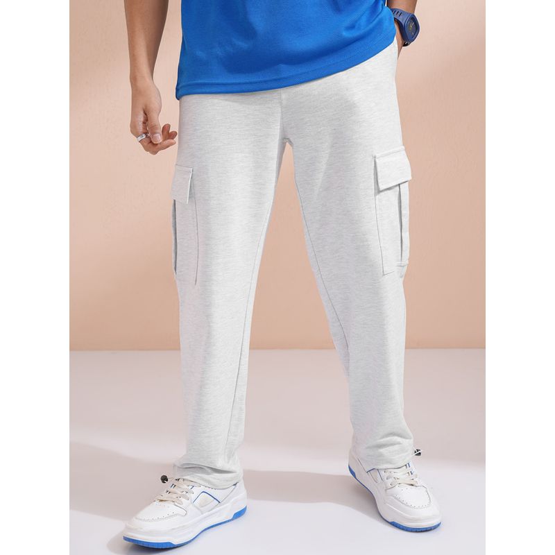HIGHLANDER Men's White Melange Relaxed Straight Fit Track Pant (32)