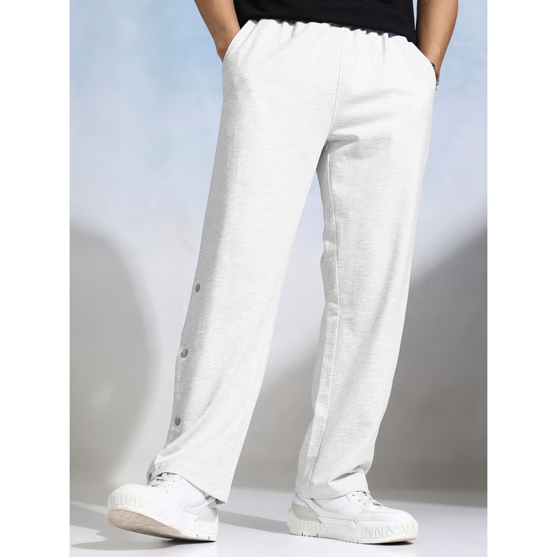HIGHLANDER Men's White Melange Relaxed Straight Fit Track Pant (30)