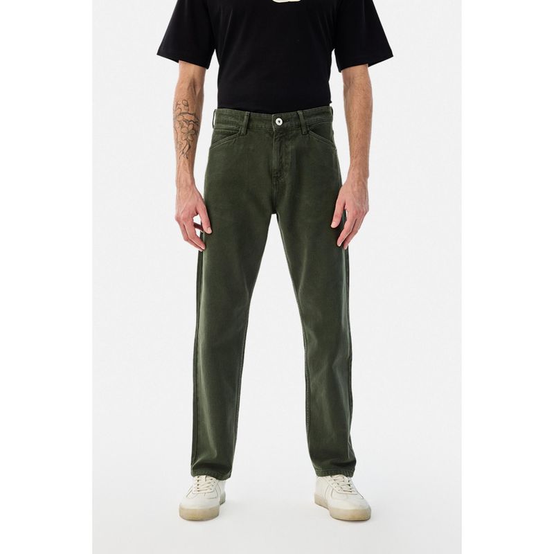 Snitch Olive Denim Relaxed Casual Jeans for Men (30)