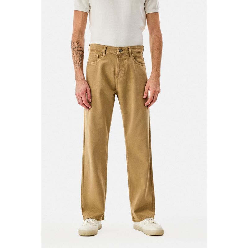 Snitch Khaki Washed Straight Casual Jeans for Men (30)