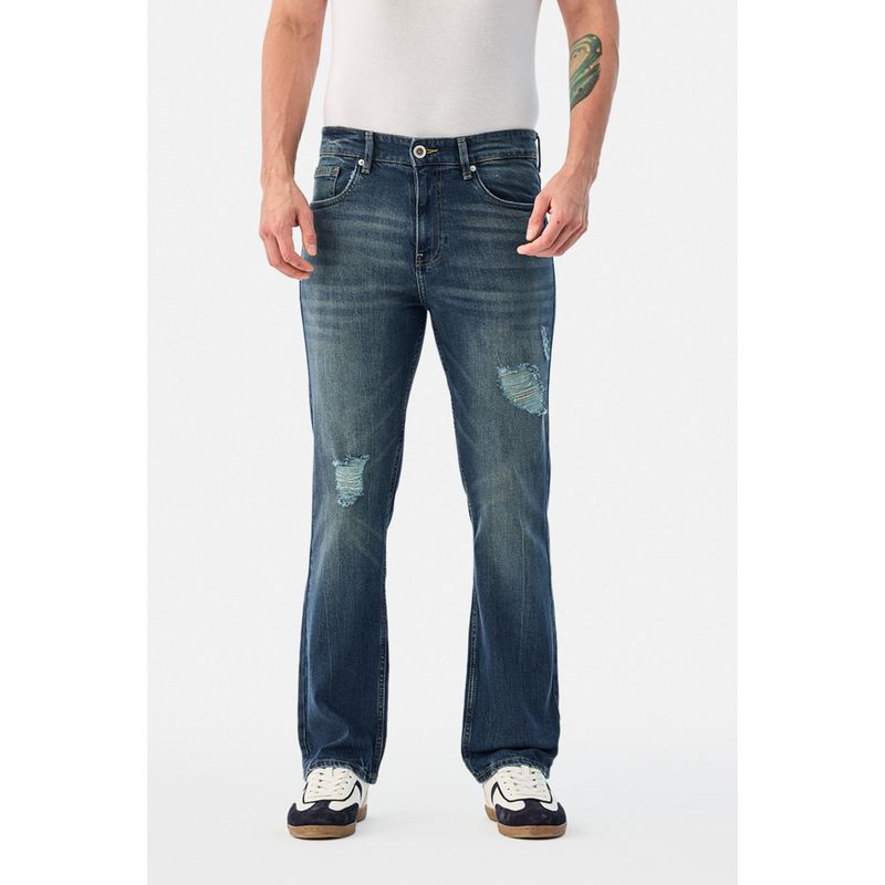 Snitch Navy Blue Heavy Distressed Straight Casual Jeans for Men (30)