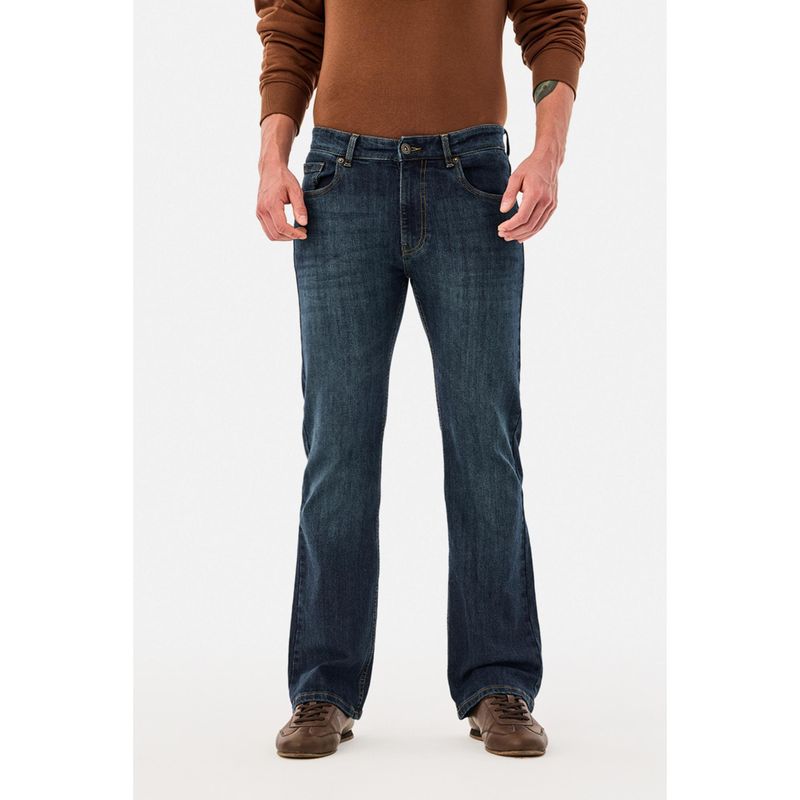 Snitch Blue Washed Bootcut Casual Jeans for Men (34)