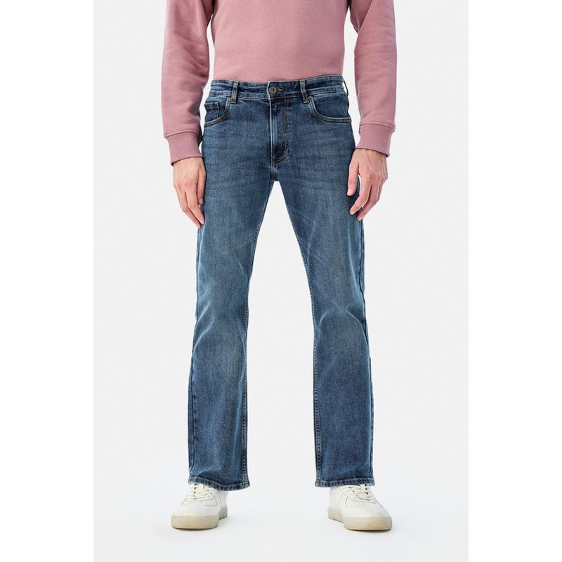 Snitch Blue Washed Bootcut Casual Jeans for Men (34)