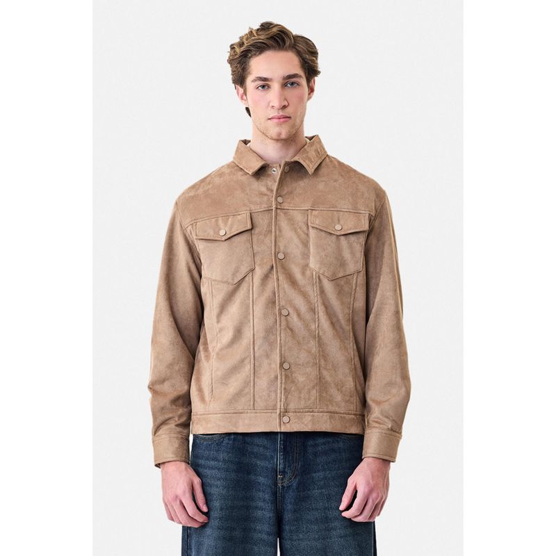 Snitch Tan Solid Full Sleeves Relaxed Casual Jacket for Men (XL)