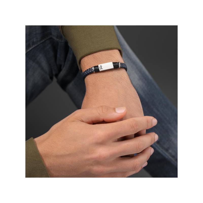 Buy Police Ridgecord Ss Blue Braided Flat Leather Bracelet