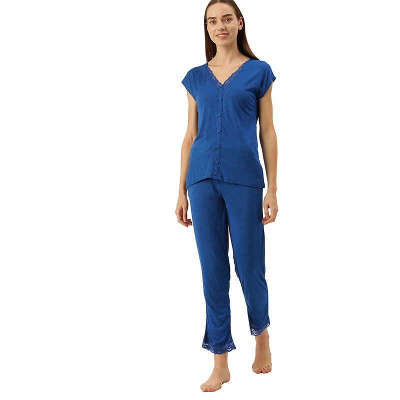 Slumber Jill Polka print lace Pyjama set - Blue (XS)