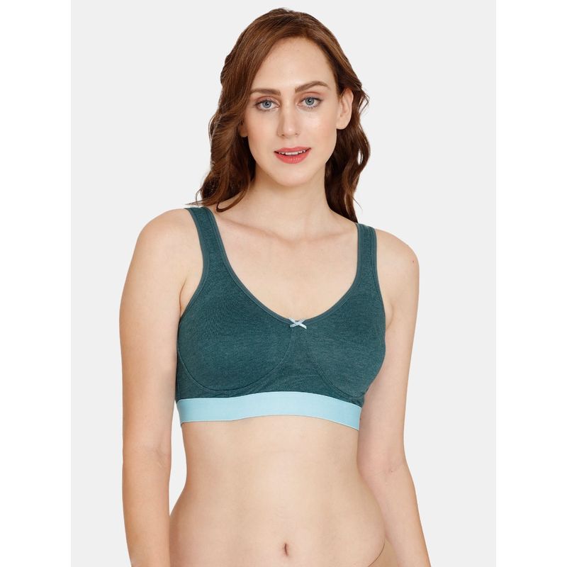 Zivame Rosaline Everyday Double Layered Non Wired 3-4th Coverage Bralette Bra - Deep Teal (XL)