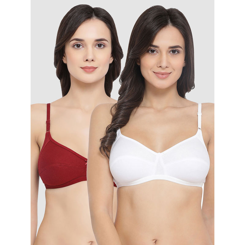 Clovia Pack Of 2 Cotton Non-Padded Non-Wired Full Cup Bra - Red (38B)