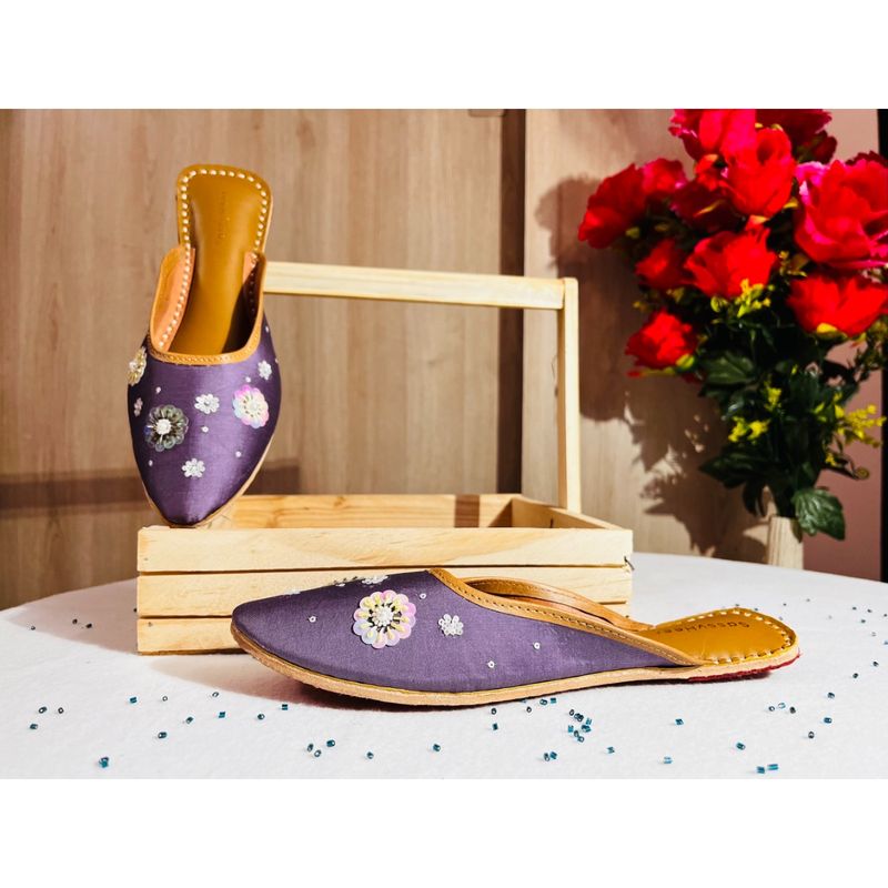 SassyHeer Blossom Purple Sequined Open Back Mules (EURO 37)