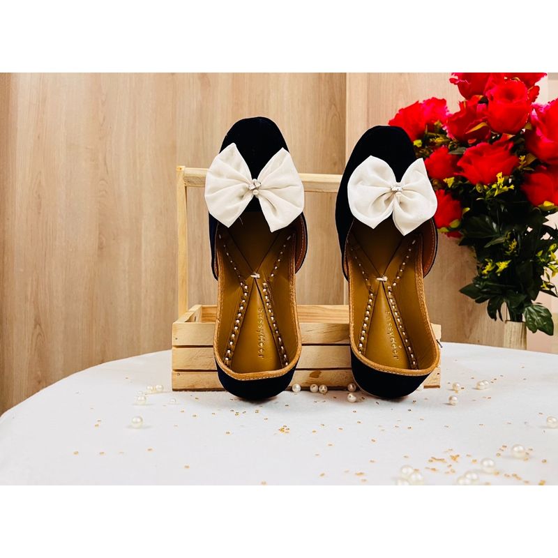 SassyHeer Sweetheart Women Navy Blue Bow Juttis (EURO 36)
