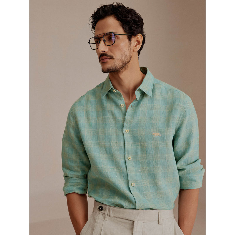 Andamen Green Men Linen Slim Fit Shirt (S)