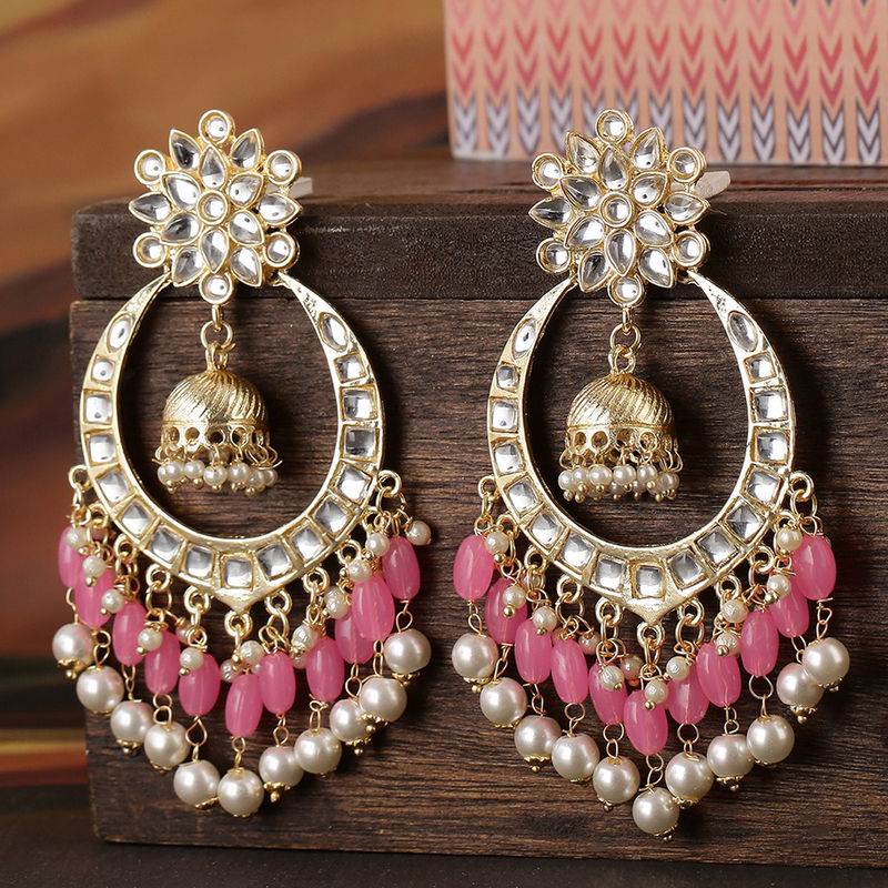 Buy Shoshaa Pink Gold Kundan Earrings With Pearls Online