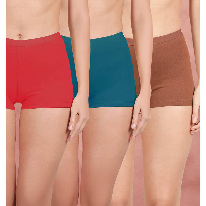Shyaway Women Multi-Color Solid Boyshots (Pack of 3) (2XL)