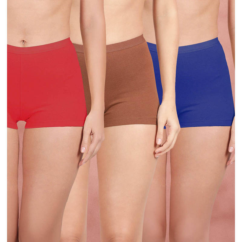 Shyaway Women Multi-Color Solid Boyshots (Pack of 3) (2XL)