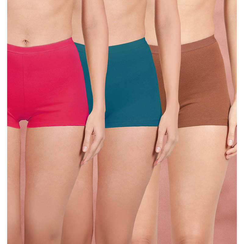 Shyaway Women Multi-Color Solid Boyshots (Pack of 3) (2XL)