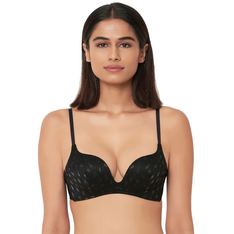 Wacoal Zephyr Padded Non Wired 3-4th Cup Push-Up Lacy Plunge Bra - Black (34A)