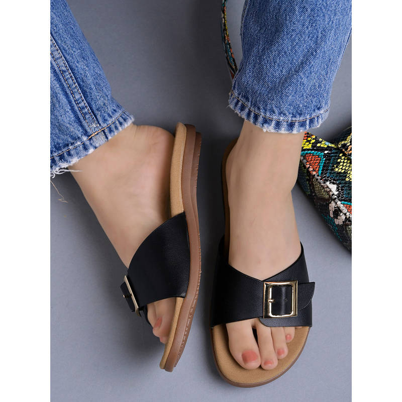 Shoetopia Stylish Solid Black Flats for Women (EURO 42)