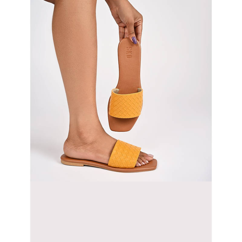 SKO Patras Yellow Weave Flats (UK 3)